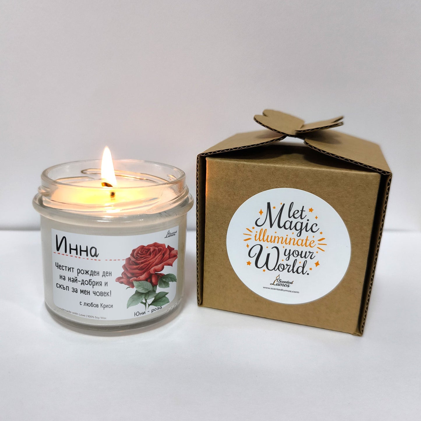 Рождено цвете Юни - роза Ароматна Соева Свещ