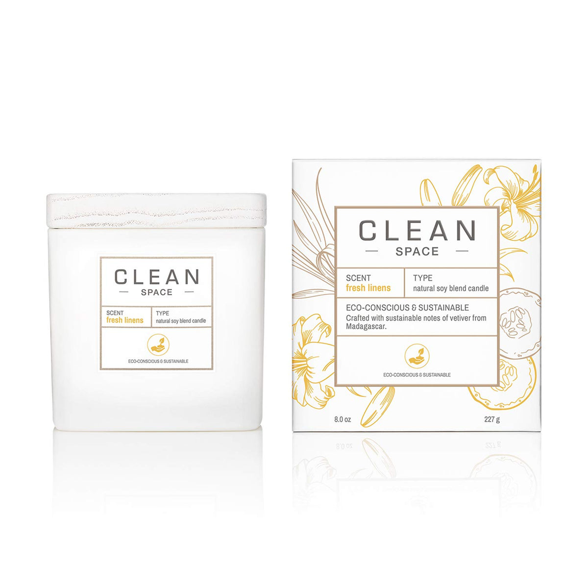 Clean, Space Fresh Linens, Ароматизирана свещ, 227 г
