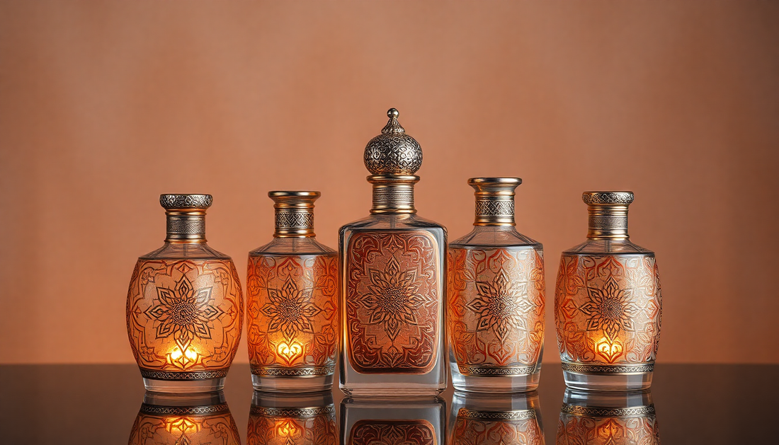 Elegant Arabian perfume bottles with oriental patterns