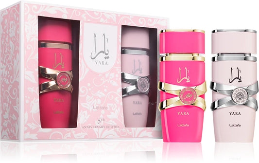  Комплект арабски парфюми за жени - Lattafa Yara + Yara Candy - 5th Anniversary Edition – 2 броя х 100 мл, EDP - Zinora.bg Zinora.bg