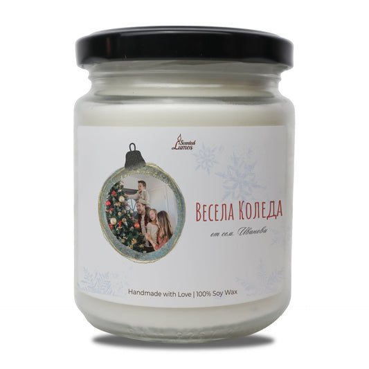 a candle with a picture of a man and a woman on it Zinora.bg