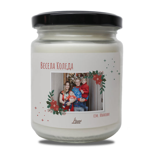 a candle with a picture of a family on it Zinora.bg