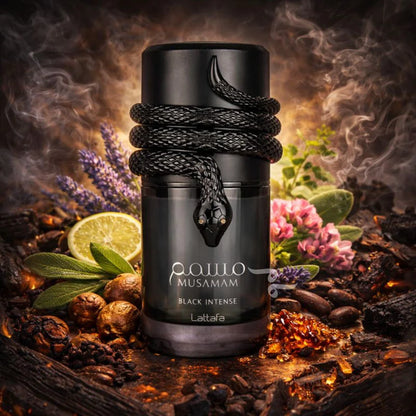 Lattafa Musamam Black Intense EDP 100ml за Мъже и Жени Черен - background