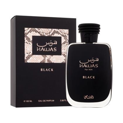 Rasasi Hawas Black  Мъжки парфюм 100 ml
DNA - Hacivat Nishane
Връхните нотки са бергамот, ананас и грейпфрут; средните нотки са пачули, кедър и жасмин; базовите нотки са дъбов мъх, дървесни нотки и кехлибар. Zinora.bg